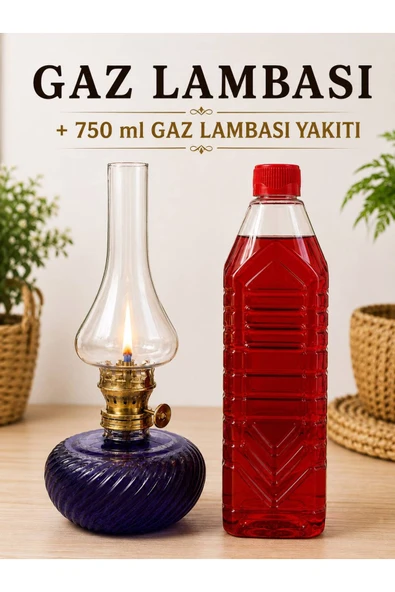 Gaz Lambası ve 750 ml Gaz Lambası Yakıtı Seti – Cam Gaz Lambası + Sıvı Yakıt ürün görseli 1