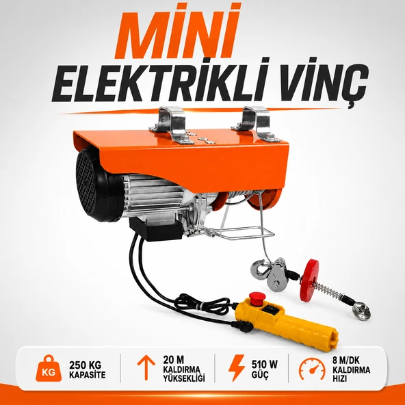 Mini Elektrikli Vinç Caraskal 125/250 Kg 510 Watt 20 Metre Çelik Halatlı Yük Kaldırma Makinesi ürün görseli 1