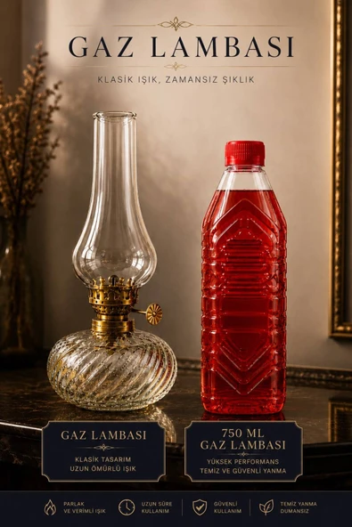 Dekoratif Cam Gaz Lambası + 750 ml Gaz Lambası Yakıtı ürün görseli 1