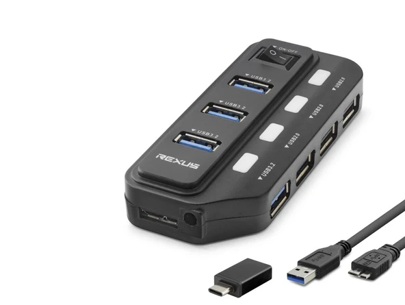 Usb Type-c 3.2 Gen1 Anahtarlı Hub 7 Port 5 Gbps Siyah U332 ürün görseli 1