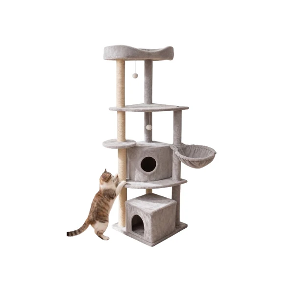 Tommy Çok Katlı Lüks Kedi Evli Tırmalama Gri 50x50x158 Cm ürün görseli 1