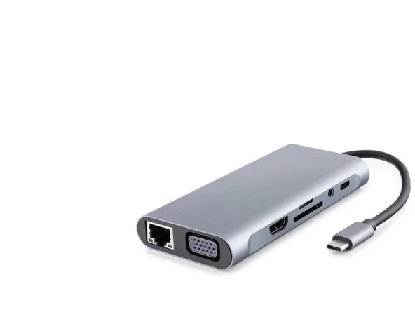 Type-c 3.0 Hub Pd 100W Hdmı 4K Vga Gigabit Lan Aux Kart Okuyucu 11 Port Gri HDX7830 ürün görseli 1