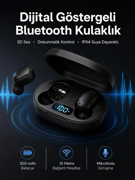 İkili Bluetooth Kulaklık Dijital Göstergeli Uzun Pil Ömrü Yüksek Ses Kaliteli Yeni Nesil ürün görseli 1