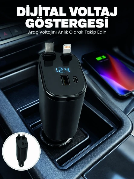 4 Cihazı Aynı Anda Şarj Eden Araç Şarj Cihazı Usb-a, Usb-c, Type-c Ve Lightning Destekli ürün görseli 1
