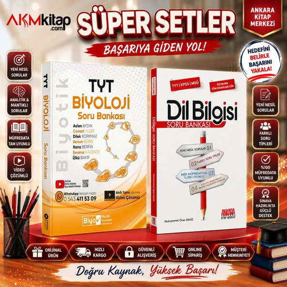 Biyotik TYT Biyoloji ve AKM Dil Bilgisi Soru Bankası Seti 2 Kitap ürün görseli 1