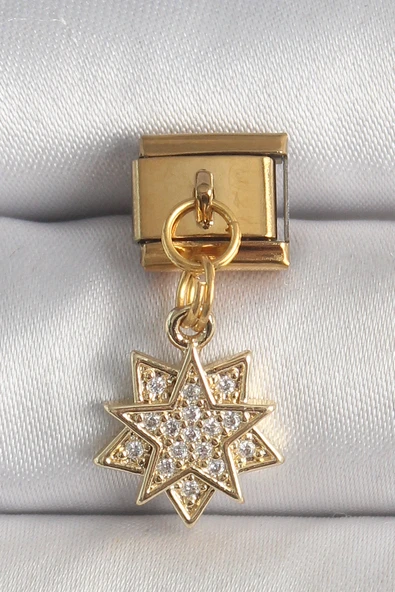 316L Çelik Gold Renk Sallantı Zirkon Taşlı Yıldız Model Nomination Charm ürün görseli 1