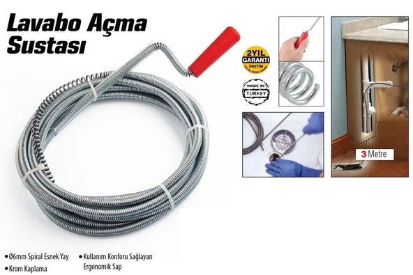 Lavabo Ve Gider Boruları Açacağı - Lavabo Açma Sustası - 3metre ürün görseli 1