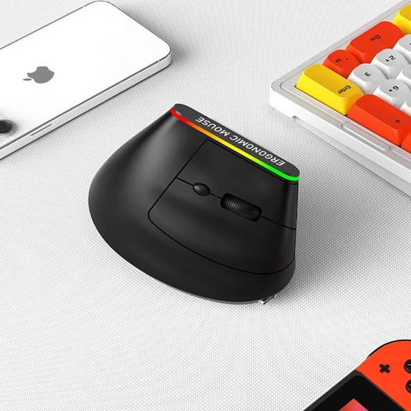 TechTic 2.4G Kablosuz Dikey Tasarım Mouse Çift Modlu RGB Ergonomik Şarj Edilebilir Sessiz Mod Ofis Oyun ürün görseli 1