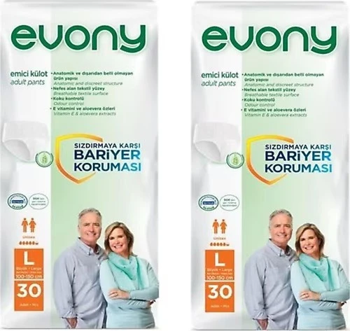 Evony Emici Külot Büyük Boy L 30'lu 2 Adet Hasta Bezi ürün görseli 1