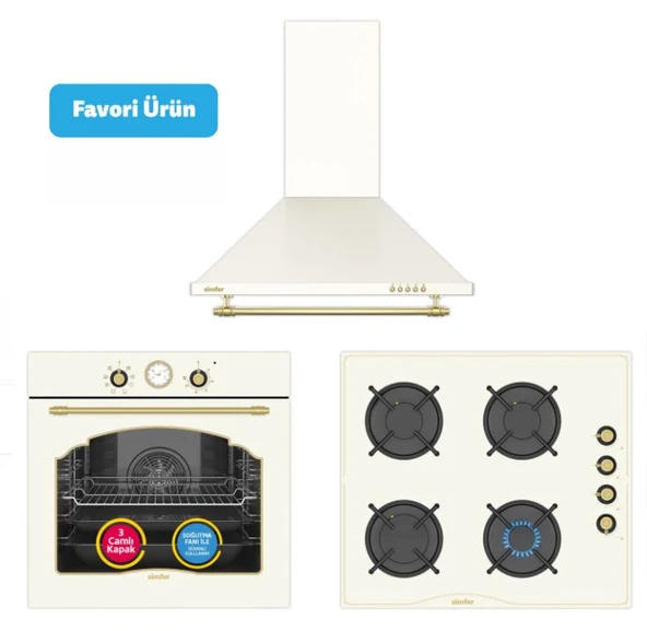 Simfer 0+8 Fonksiyon Retro Bej 3'lü Ankastre Set (8218 Fırın + 3326 Ocak + 8716 Davlumbaz) ürün görseli 1