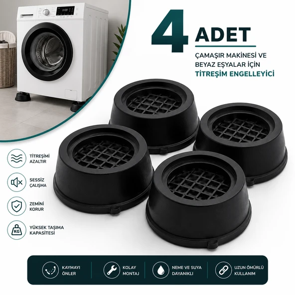 Çamaşır Makinesi Titreşim Engelleyici 4 Adet Yükseltici Ayak Altlığı Kaymaz Ses Önleyici Siyah Eşya Ayağı ürün görseli 1