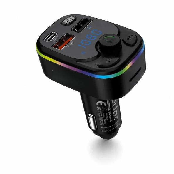 Bluetooth 5.3 Fm Transmitter Pd 20W Şarj Cihazlı Led Ekranlı Rgb Aydınlatmalı Siyah ND1100 ürün görseli 1