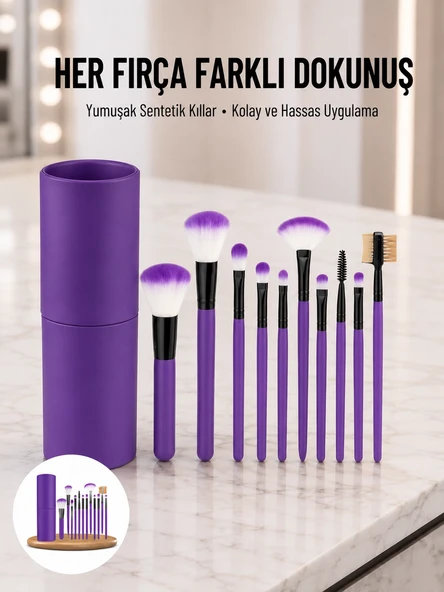 12 Parça Profesyonel Makyaj Fırçası Far Fırçası Allık Fırçası Yumuşak Kıllı ürün görseli 1