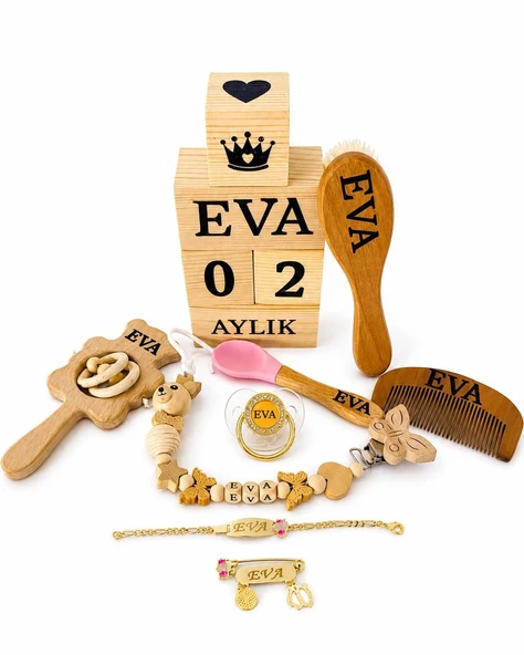 KİŞİYE ÖZEL İSİMLİ-EMZİK-EMZİK ASKISI-ÇINGIRAK-TARAK-KEÇİ KILI FIRÇA-SİLİKON UÇLU KAŞIK-ANI KÜPÜ-ZİLKONYUM YAKA İĞNESİ-ZİLKONYUM BİLEKLİK KÜNYE ürün görseli 1
