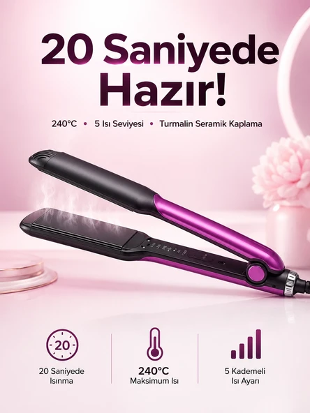 Saç Düzleştirici Isı Ayarlı Seramik Kaplama Döner Kablo Yıpranma Karşıtı ürün görseli 1