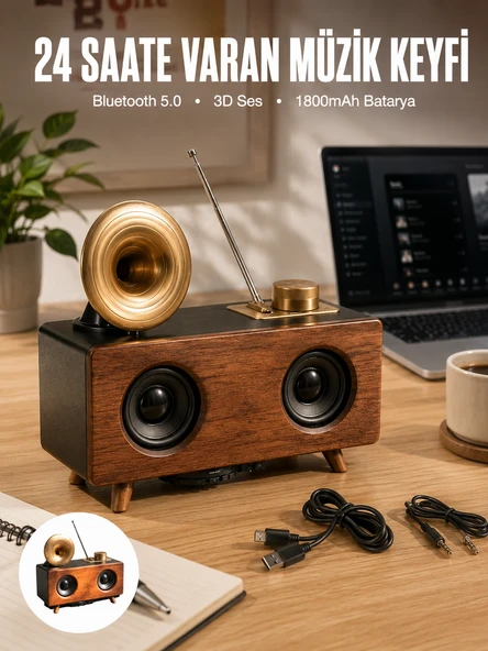 Çalar Radyo Müzik Kutusu Nostaljik Hoparlör Speaker ürün görseli 1