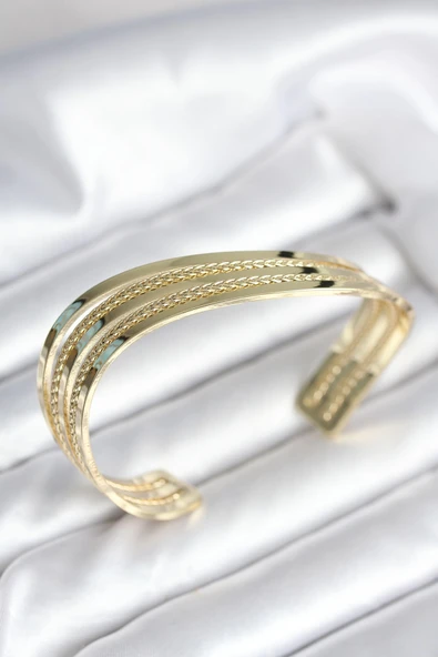 Eğik Şerit Model Gold Renk Pirinç Kadın Bileklik ürün görseli 1