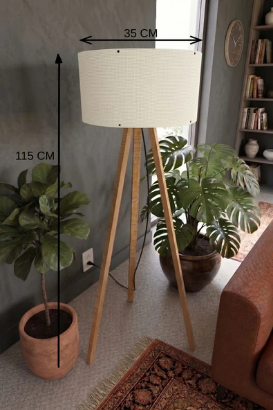 3 Ayaklı Tripod Lambader Krem Kumaş Başlık ürün görseli 1