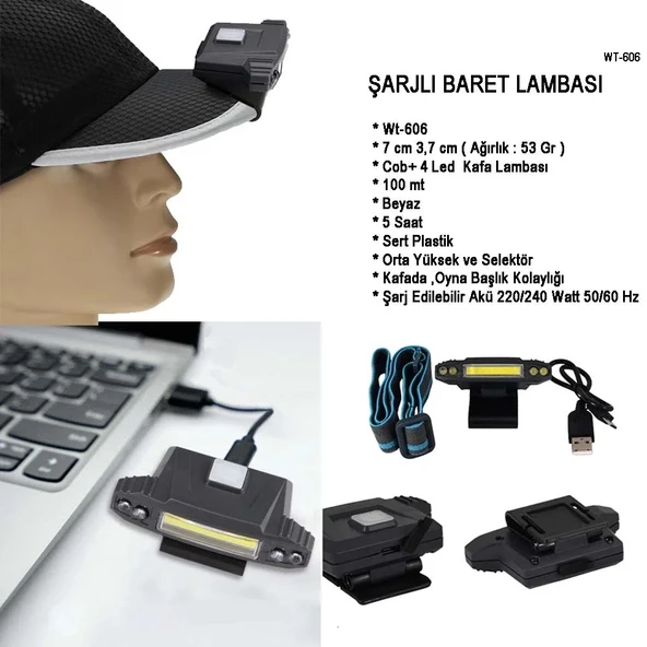 Şarjlı Baret Lambası Wt-606 ürün görseli 1