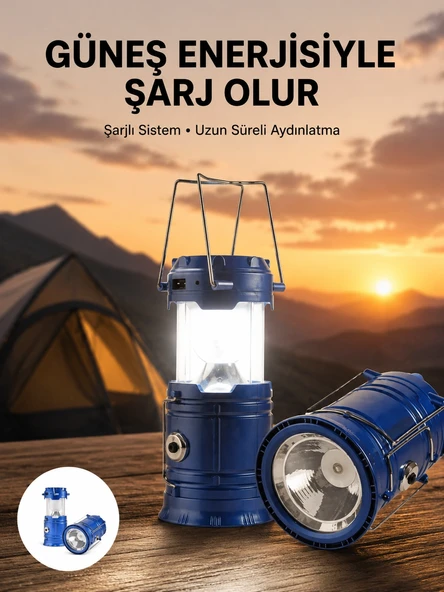 Kamp Feneri Şarj Edilebilir Güneş Enerjili Işıldak Usb Şarjlı ürün görseli 1