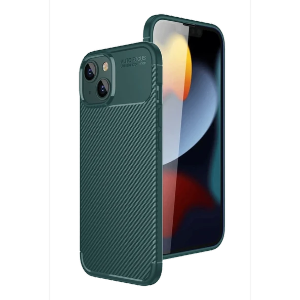 Apple İphone 15 Kılıf Auto Focus Karbon Kapak - Yeşil ürün görseli 1