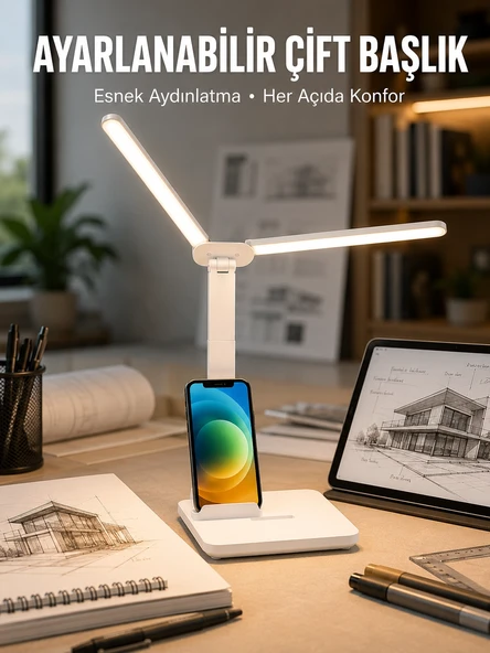 Ayarlanabilir Kısılabilir Led Masa Lambası | Entegre Kalemlik Ve Telefon Tutucu Özellikli Yeni Nesil ürün görseli 1
