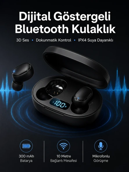 İkili Bluetooth Kulaklık Dijital Göstergeli Uzun Pil Ömrü Yüksek Ses Kaliteli Yeni Nesil ürün görseli 1