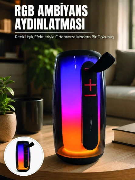 Bluetooth 5.3 Rgb Led Işıklı Taşınabilir Hoparlör Usb Tf Kart Aux Destekli ürün görseli 1