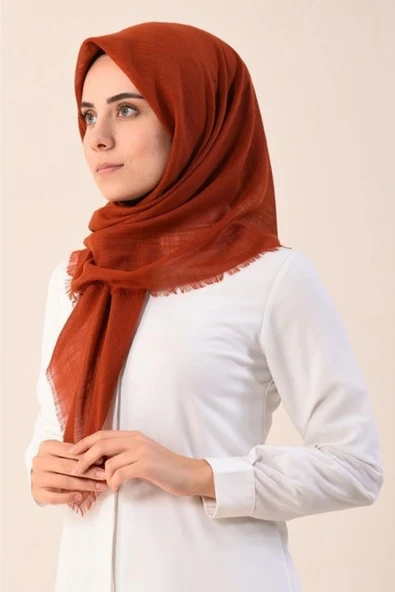 Mivone Pamuku Flamlı Eşarp 100x100 - KOYU KİREMİT ürün görseli 1
