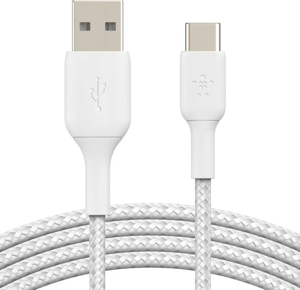 Belkin Örgülü USB-C Kablosu (Boost Charge USB- C-USB Kablosu, Note10, S10, Pixel 4, iPad Pro, Nintendo Switch ve daha fazlası için USB C Tipi Kablosu) 2 metre, Beyaz - Outlet ürün görseli 1