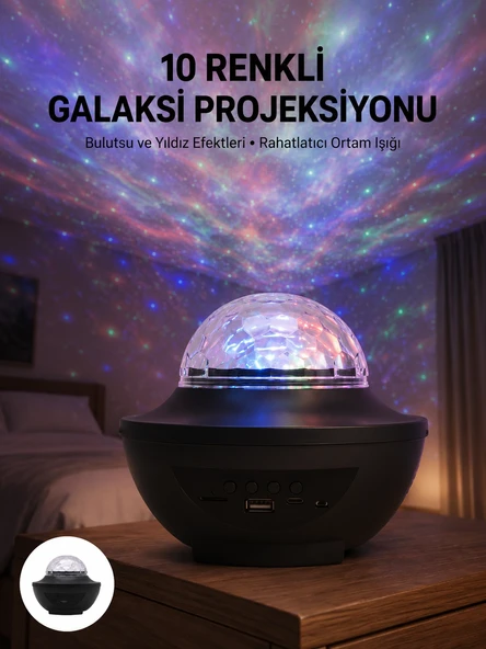 Masa Ve Gece Lambası Renkli Projektör Işıklı Disko Topu Bluetooth Hoparlör ürün görseli 1