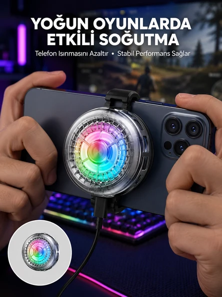 Rgb Led Telefon Soğutucu Fan Yüksek Hızlı Soğutma  Cooler Yeni Nesil ürün görseli 1