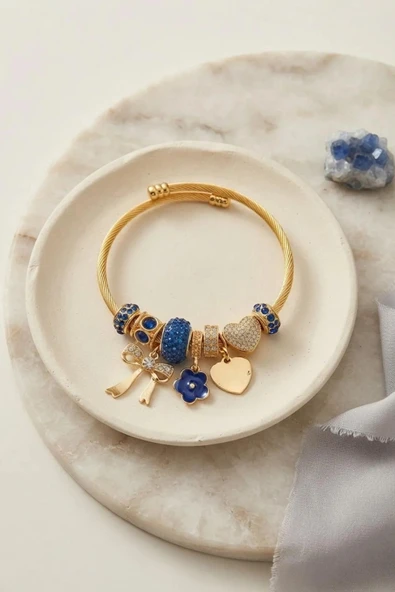 Fiyonk Charmlı Mavi Renk Gold Bileklik ürün görseli 1