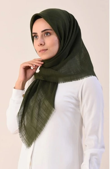 Mivone Pamuku Flamlı Eşarp 100x100 - HAKİ YEŞİL ürün görseli 1