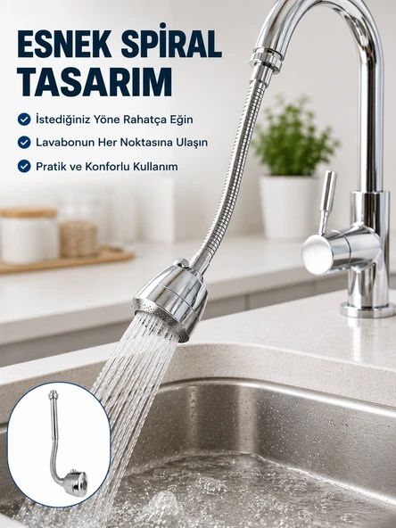 Çok Fonksiyonlu Musluk Uzatma Aparatı 360° Hareketli Krom Musluk Başlığı ürün görseli 1