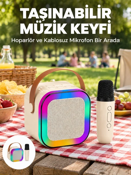 Kablosuz Karaoke Mikrofon Hoparlör Seti Güçlü Ses Çıkışı Yeni Nesil ürün görseli 1