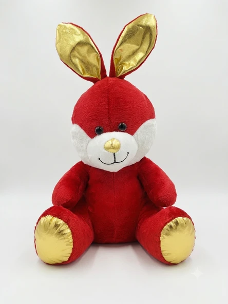 Kırmızı Peluş Tavşan Gold Kulaklı Oyuncak Yumuşak Peluş (50 cm) - 1 adet ürün görseli 1