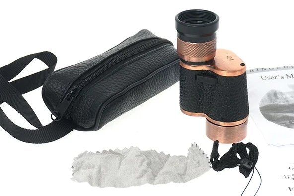 6X24 Baıgısh, Askeri Tarzi Pirinç Ve Deri Kaplamalı, Deri Çantalı Monocular Dürbün Princ ürün görseli 1