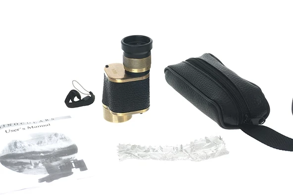 6X24 Baıgısh, Askeri Tarzi Pirinç Ve Deri Kaplamalı, Deri Çantalı Monocular Dürbün Sarı ürün görseli 1