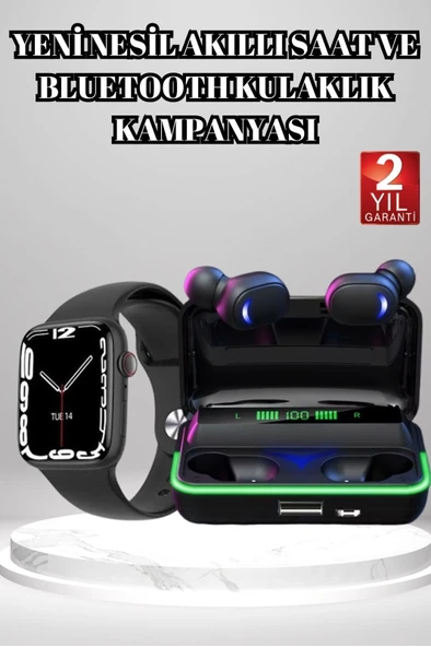 Ucuz Ve Kaliteli Kulaklıklı Saat Seti Bluetooth Bağlantılı Akıllı Saat Ve Kulaklık ürün görseli 1