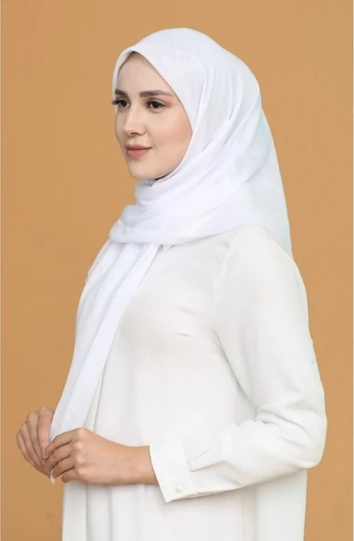 Mivone Pamuku Flamlı Eşarp 100x100 - BEYAZ ürün görseli 1