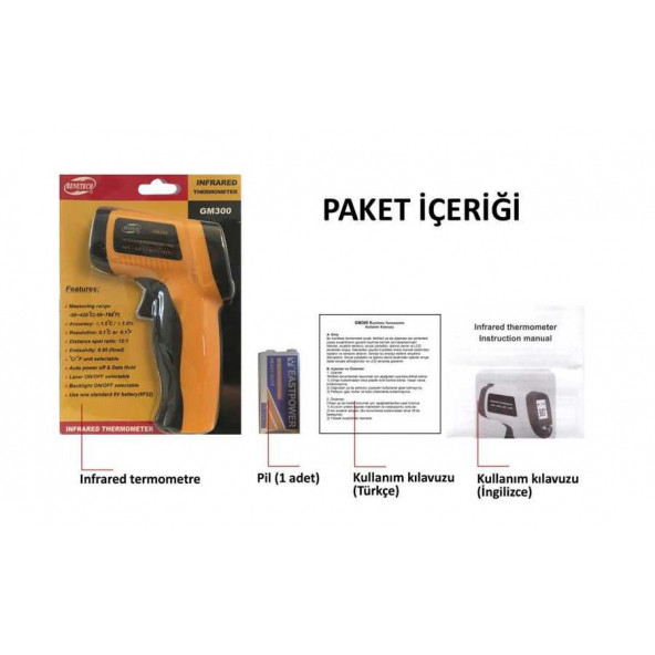 BENETECH GM300 Infrared Lazer Temassız Termometre - Resim 8