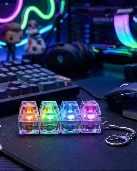 Mekanik Klavye Anahtarlık Işıklı Stres Giderici Klik Tuş Oyuncağı Renkli Fidget ürün görseli 1