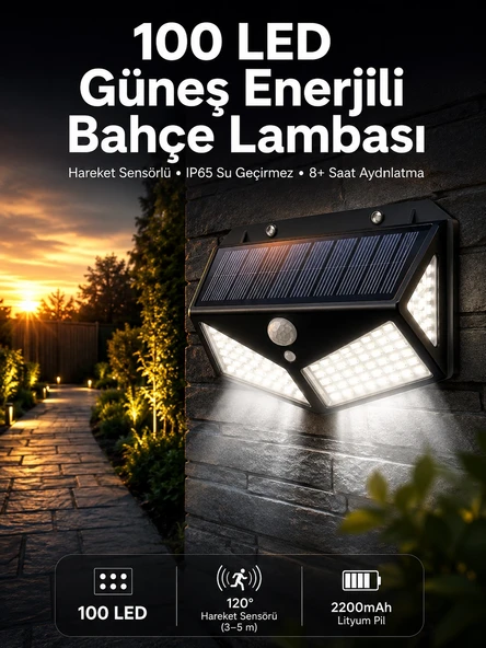 Solar Sensörlü Duvar Lambası Bahçe Lambası Parlak Beyaz Işık Suya Dayanıklı ürün görseli 1