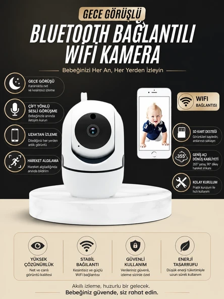 Bebek Takip Kamerası Gece Görüşlü Wifi Güvenlik Kamerası ürün görseli 1