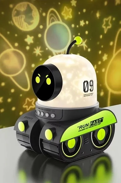 Robot Projeksiyon Gece Lambası Hoparlörlü Şarjlı Yıldızlı Gökyüzü Temalı Led Projeksiyon Lambası ürün görseli 1