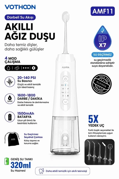 Şarjlı Ağız Duşu Diş Bakım Cihazı 4 Modlu Diş Arası Temizleyici 320Ml 5 Başlıklı 1500 Mah Kablosuz ürün görseli 1