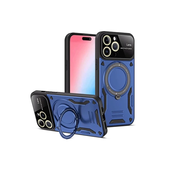 İphone 15 Pro Joy Lens Standlı Kapak - Lacivert ürün görseli 1