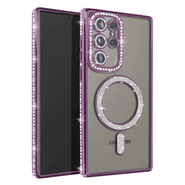 Samsung Galaxy S25 Ultra Kılıf Joke Simli Magneticsafe Kılıf - Derin Mor ürün görseli 1