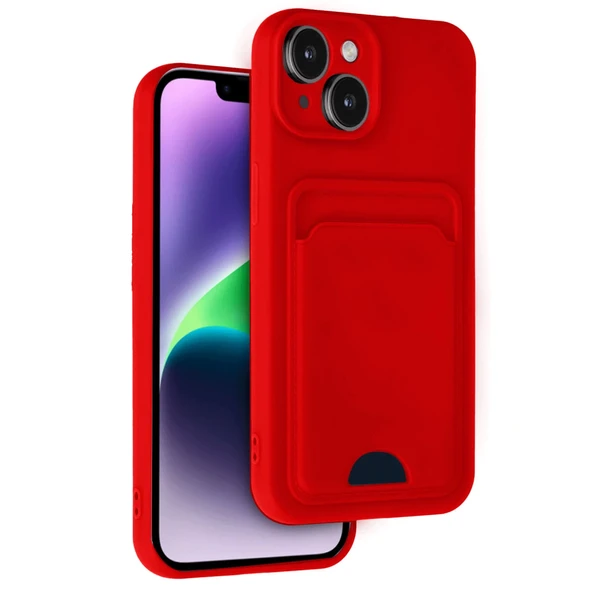 İphone 14 Kılıf Kelvin Kartvizitli Silikon - Kırmızı ürün görseli 1
